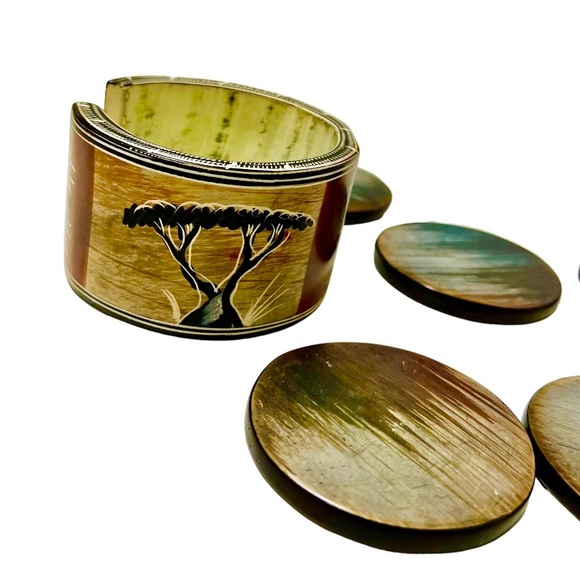 Hand-Painted African Safari Coaster Set with Holder – 7 Pc Animal Decor - Picture 10 of 11